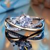 Süßer Damenring mit weißem Zirkonstein, goldfarben, Verlobungsanhänger, Hochzeit, für Frauen
