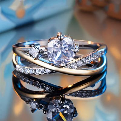 Cute Female White Zircon Stone Ring Gold Color Engagement Charm Wedding  For Women