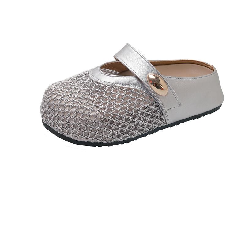 Hollow Fishing Net Crocheted Word Belt Mary Jane Slippers Women's Summer 2025 New Round Head Flat Ballet Shoes