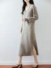 Women's V-Neck Wool Sweater Dress, Loose Fit, Slit Design, Over-the-Knee Length, Large Size, Plain Pullover, Inner Layer Long Skirt