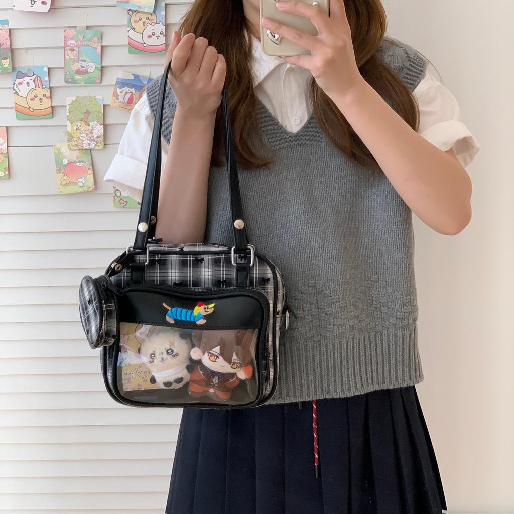Japanese New Cartoon Puppy Transparent Ita Bag Large Capacity Shoulder Bag for Girls Y2K Crossbody Bag with Pocket Wallet