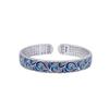 Sterling Silver 9999 Enamel Scroll Heart Sutra Bangle - Ethnic Style Bracelet