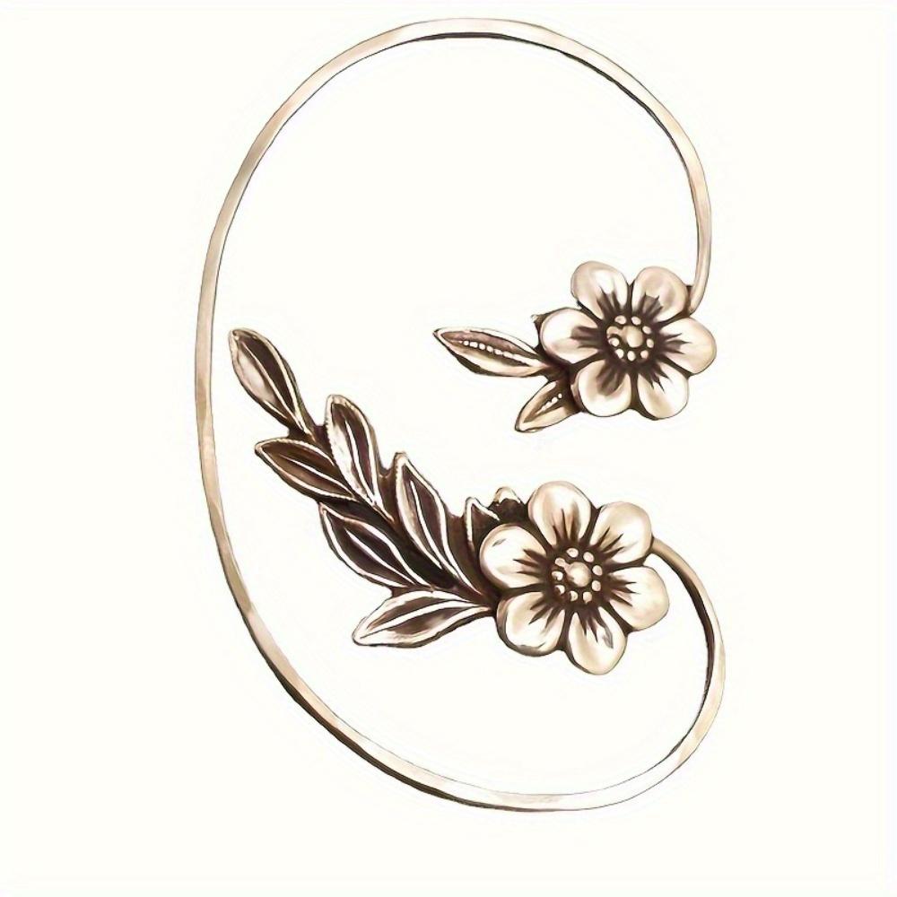 1 Ear Hook and 1 Earring Retro Plant Flower Ear Hook Earrings Female Personality Creative Spirit Ear Bone Clip