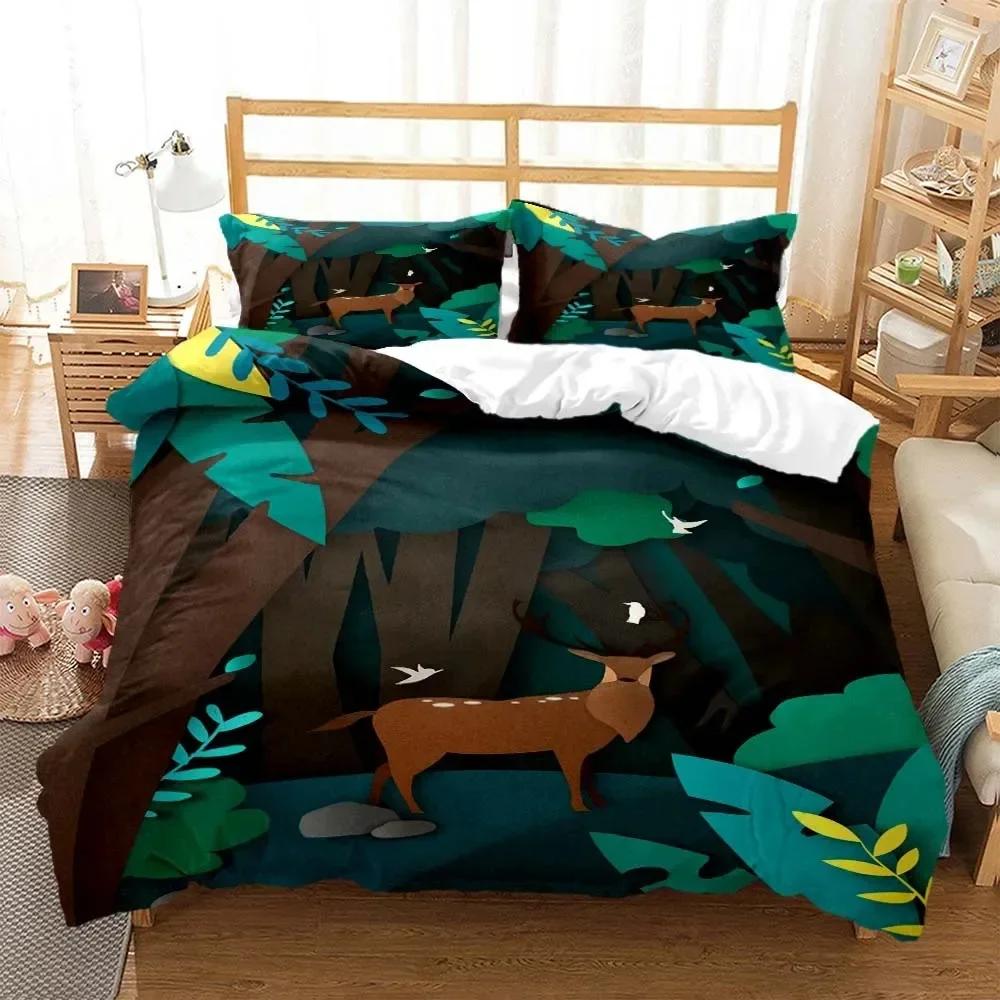 Forest Deer Digital Comfortable Duvet Quilt Cover Pillowcase Bedding Set Children Bedroom Decoration Home Textile