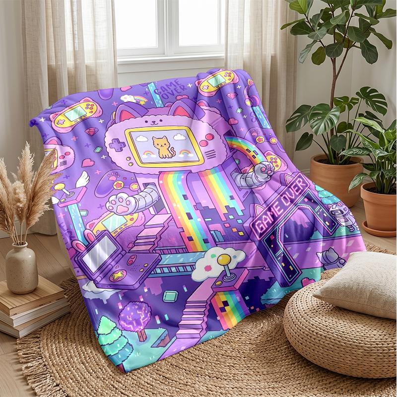 

Cat Fairies with Flower Basket blanket Personalized Name Flannel Blanket Soft Cozy Plush Throw for Sofa Bed Lightweight Home Decor 75x90cm