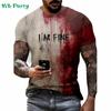Problem Solved Bloody Print Men's Clothing Fashion T-shirts for Men Horrible Halloween Short Sleeve Tops O-Neck 3D Mens T Shirt