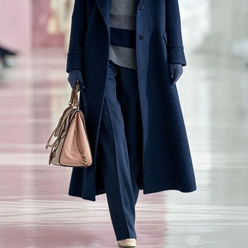2026 Winter Women Long H-line Notched Lapel Wool Blend Coat Commuter Outerwear
