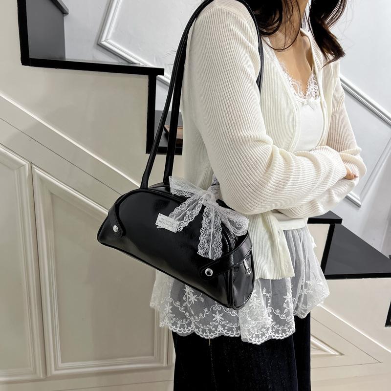 Koreanische Umhängetasche Süße Spitze Schleife Achseltasche Damen Einfache Einfarbige PU-Leder Handtasche Für Frauen Geschenke