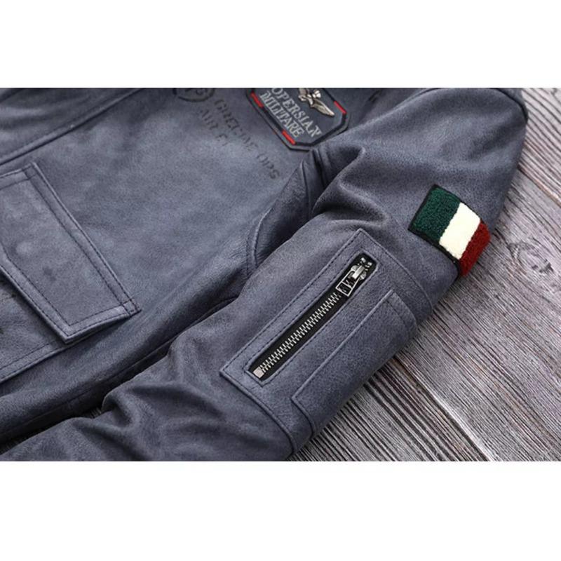 Chinese Size Blue Genuine Leather Jacket for Men Real Cowhide Skin Military A2 Flight Suit Embroidered Pilot Coats Mens Aviation Clothing Autumn