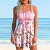 Damski strój kąpielowy typu tankini bikini typu halter w niebieskie kwiaty i nadruki