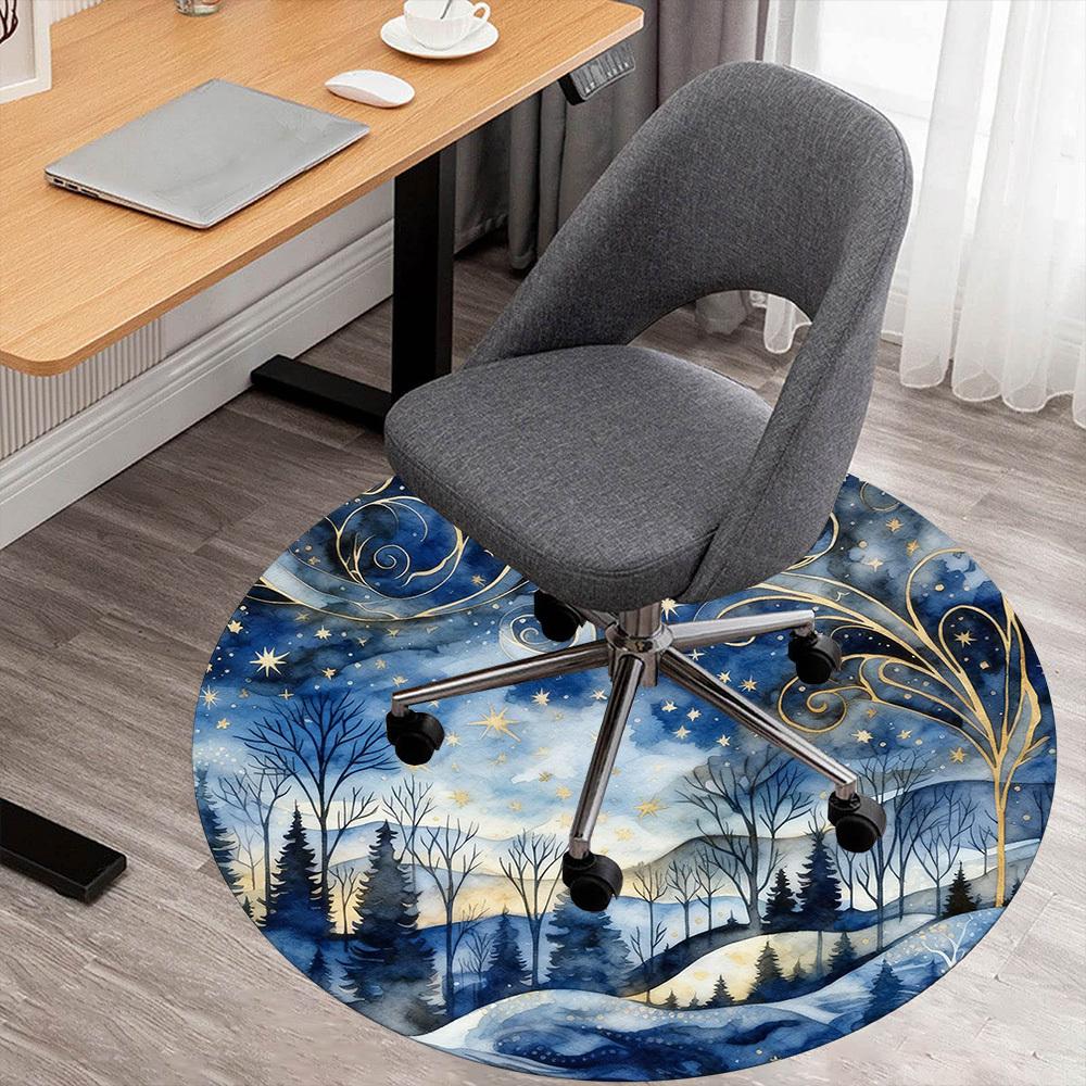 1pc Winter Landscape Stars Round Chair mat office Area Rug - Non-Slip, Floor Mat for Office, Bedroom, Ideal home decor gift p0105014