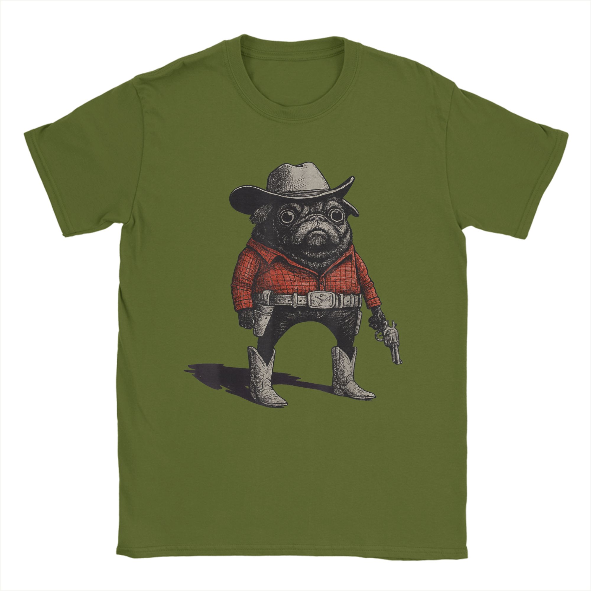 

Cowboy Pug Dog Funny Western Outfit Red Pug Cowboy Vintage 100% Cotton Tees Short Sleeve T Shirts Crew Neck Clothes Party 4XL