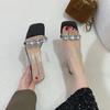 Summer Large Size High-heeled Slippers Female External Wear Square Head Rhinestone One Word Sandals Temperament Women's Shoes Fashion Women Shoes