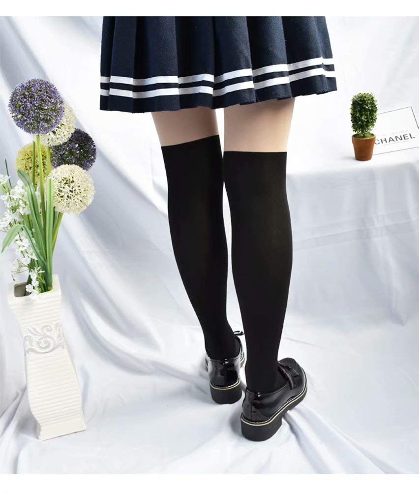 Fake 30 X 70 Set of Contrasting Flattering for Women [Laisve] Knee-high Stockings, Denier, 2, Velvet, Fabric, Non-run, Legs, Black, Plain,