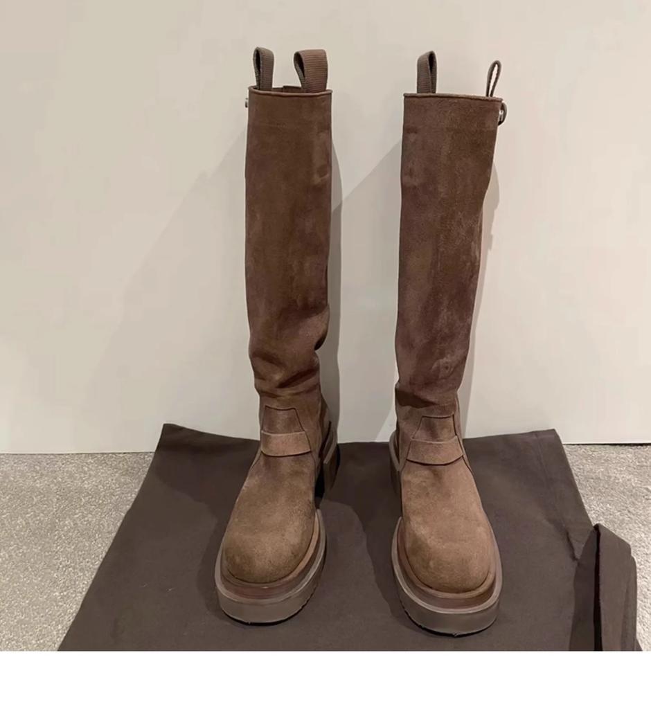 2025 Autumn/Winter New Fashionable Women's Boots Thick Soled Elastic Skinny Boots Knee Length Round Head Retro Knight Boots