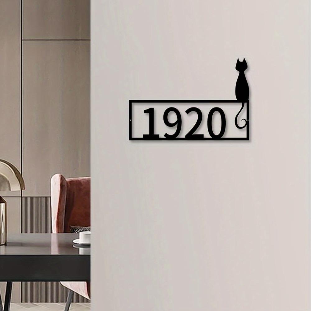 Metal Cat Wall Decor Black House Number Sign Easy Mount Art