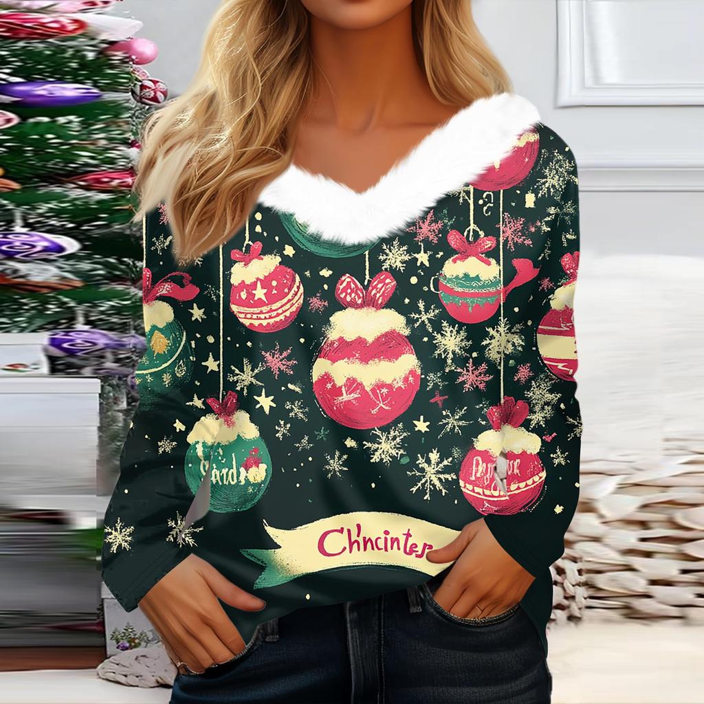 Long Sleeve Shirts For Women Cute Tops Christmas Prints Tees Blouses Casual Plus Size Basic Tops Pullover