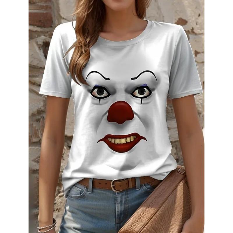3D Printed Fun Expression Pattern T-shirts Summer Casual Round Neck Top Short Sleeve Loose Women's T-shirts
