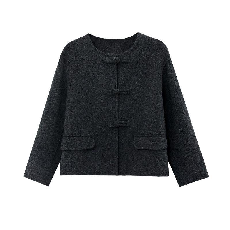 

#Double-sided wool coat women s autumn and winter short button-up top wool coat L