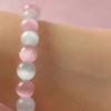 1pc Elegant & Cute Pink And White Cat Eye 8mm Beaded Bracelet, Adjustable For Women, Daily Accessory, Perfect Gift