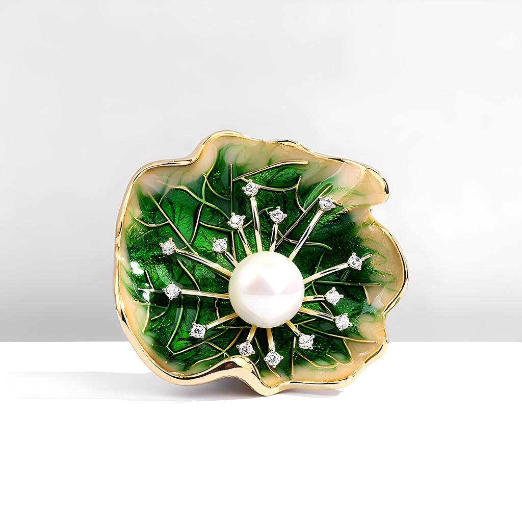 Chinese-style Blue Lotus and Lotus Leaf Brooch, High-end Feminine Charm, Enamel Pearl Brooch, Niche Design Sense Brooch