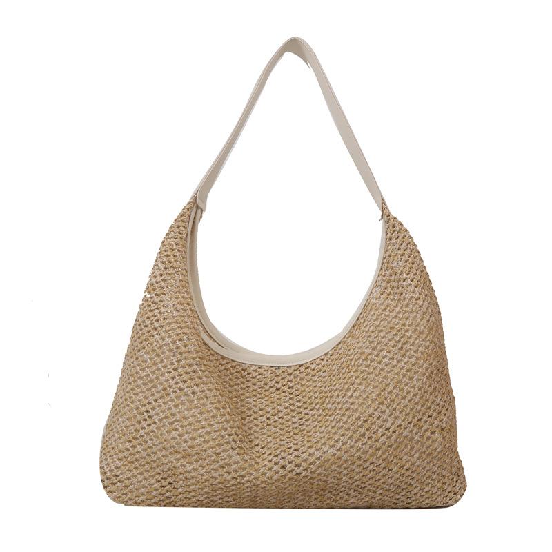 Woven Straw Tote Bag for Women Large Capacity Bucket Shoulder Handbag белый
