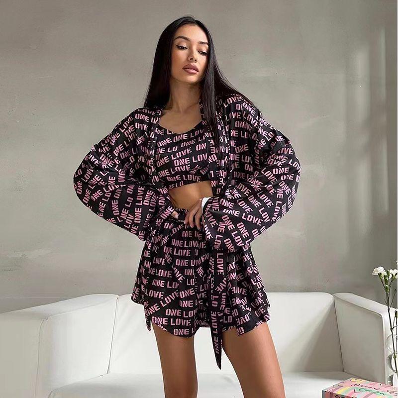 

Fashion Style Printed Shirt Vest Shorts Three-Piece Fashion Printed Three Piece Set Purple M