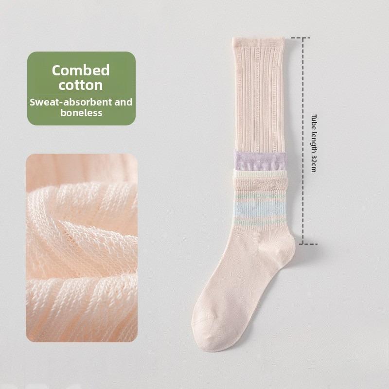 Short-sleeved Summer Lightweight Combed Cotton Long-legged Socks with Mesh, Multi-dopamine Cotton, Boneless Cotton Socks