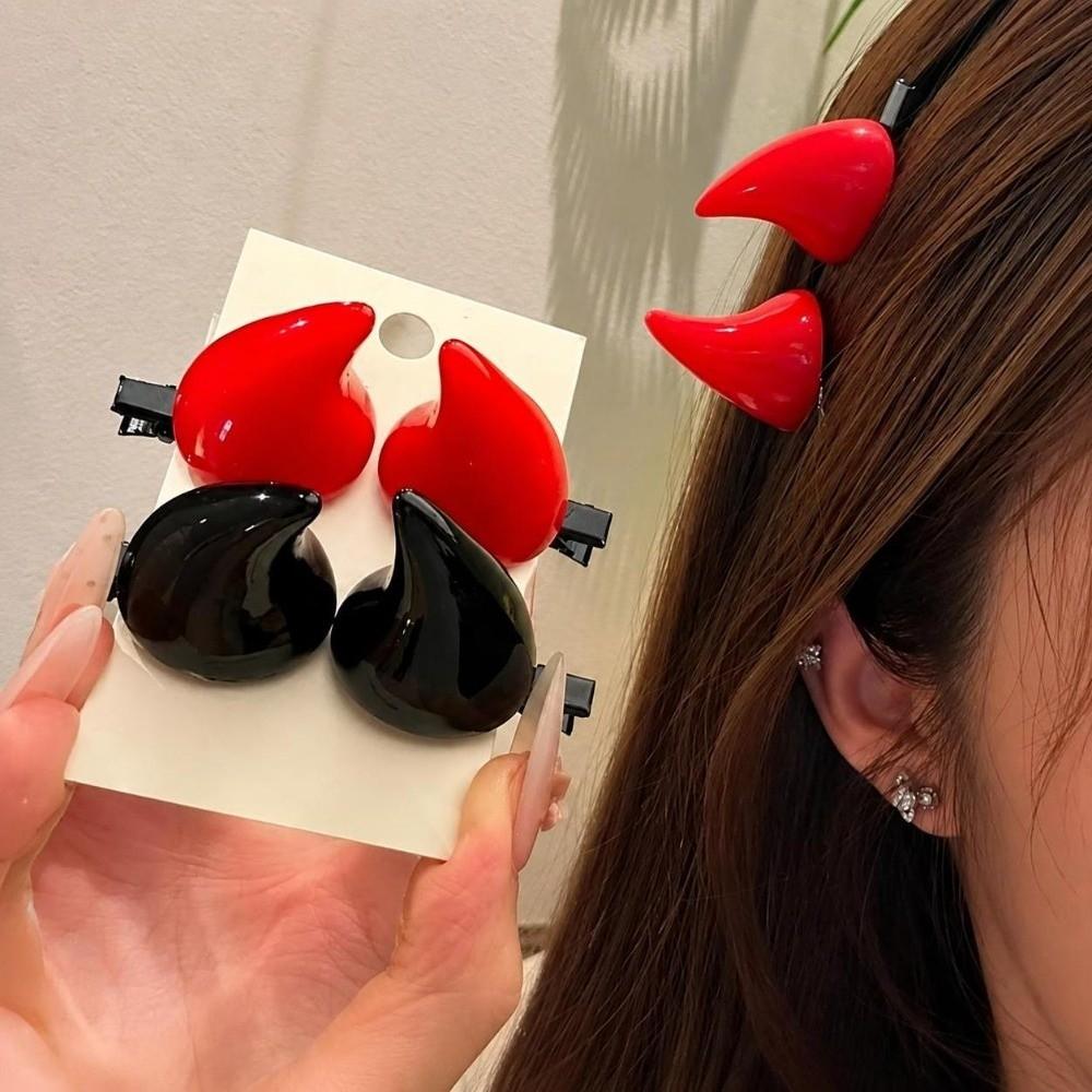 2Pcs Solid Color Devil Horn Hair Clips OX Horn Shape Duckbill Hair Clips New Hair Barrettes Women
