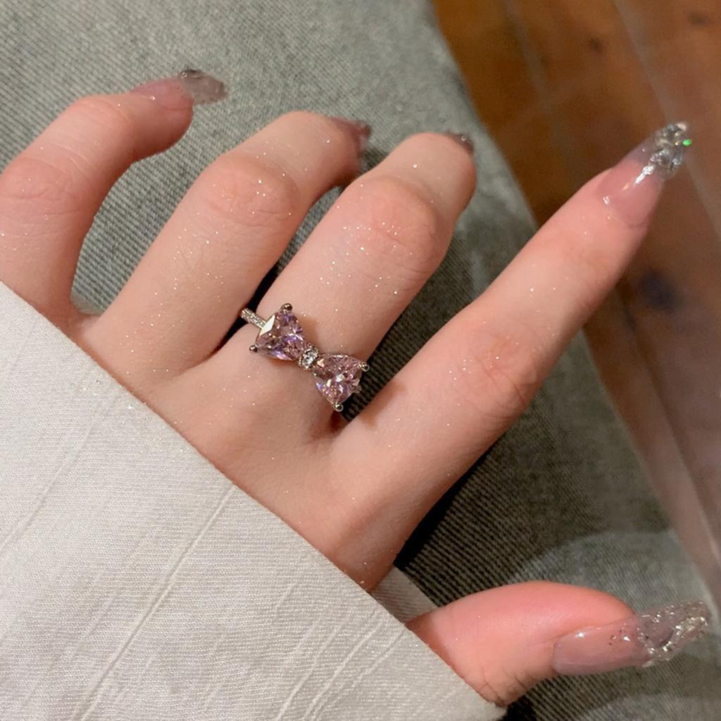Bowknot Open Ring Aesthetic Vintage Jewelry Zircon Finger Rings For Women Girls
