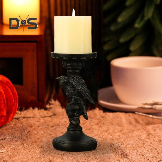Skull Candlestick Halloween Decoration Resin Pillar Candle Holder Creepy Skull Candle Holder for 3 Inches Diameter Pillar Candle