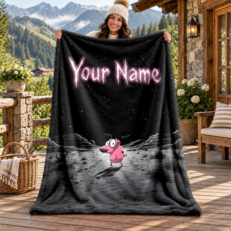 Brave Dog Custom Name Flannel Blanket Personalized Soft Warm Plush Throw Blanket Customized Gift for Family Friends