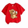 Cute Cartoon Bear Telescope Print Kids 100% Cotton T-shirt, Unisex Boys Girls Crew Neck Short Sleeve Casual Soft Breathable Tee Tops for Daily Summer