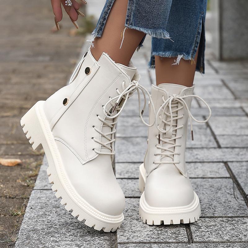 Fashion Black Thick Sole Punk Ankle Boots Women Vintage Lace Up Platform Motorcycle Boots Woman 2025 Pu Leather Gothic Shoes Size 35-42