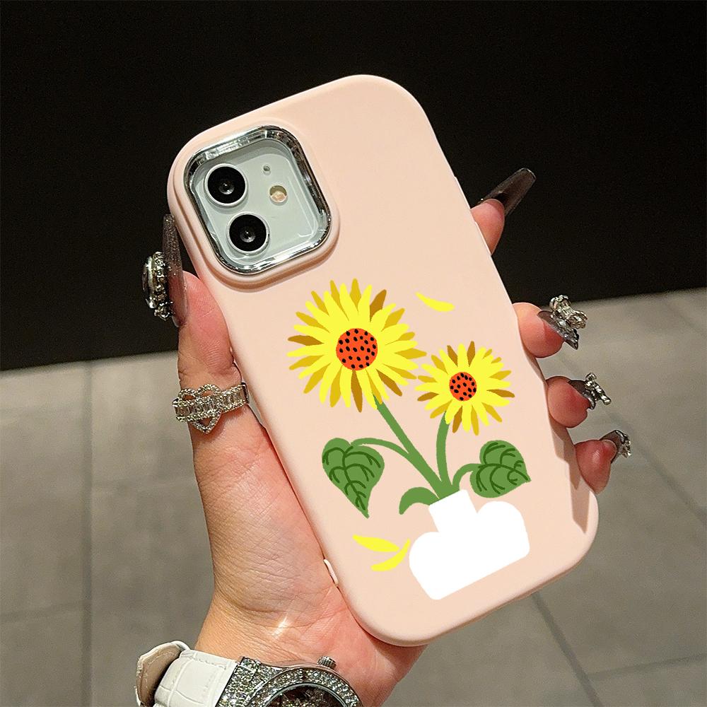 Solid Color Silver Edge Lens Soft Liquid Silicone Shockproof Phone Case for iPhone Samsung Huawei Honor Xiaomi Redmi OPPO Realme Vivo Infinix Tecno