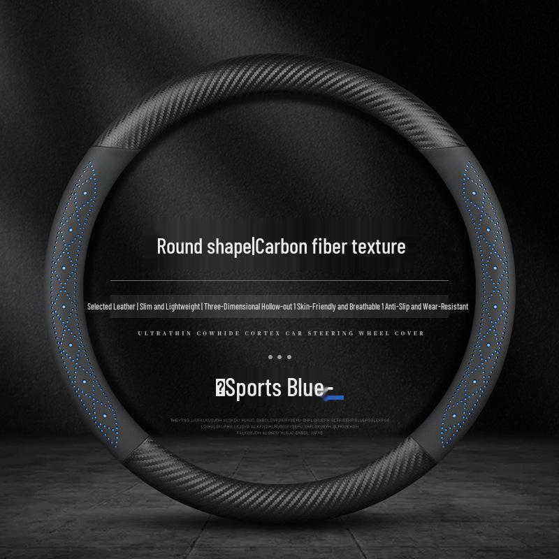 Universal Nappa Leather Steering Wheel Cover - Ultra-Thin, Anti-Slip, Breathable, Sweat-Absorbent for All Seasons