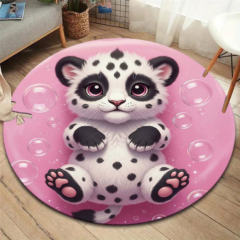 Black White Animals Round Area Rug,Carpet Rug for Living Room Bedroom Sofa Playroom Decor,Non-slip Floor Mat