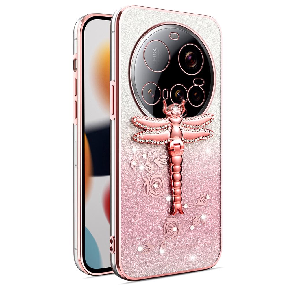 

KADEM For Xiaomi 15 Ultra Case Dragonfly Kickstand TPU Flowers Glitter Phone Cover Pink