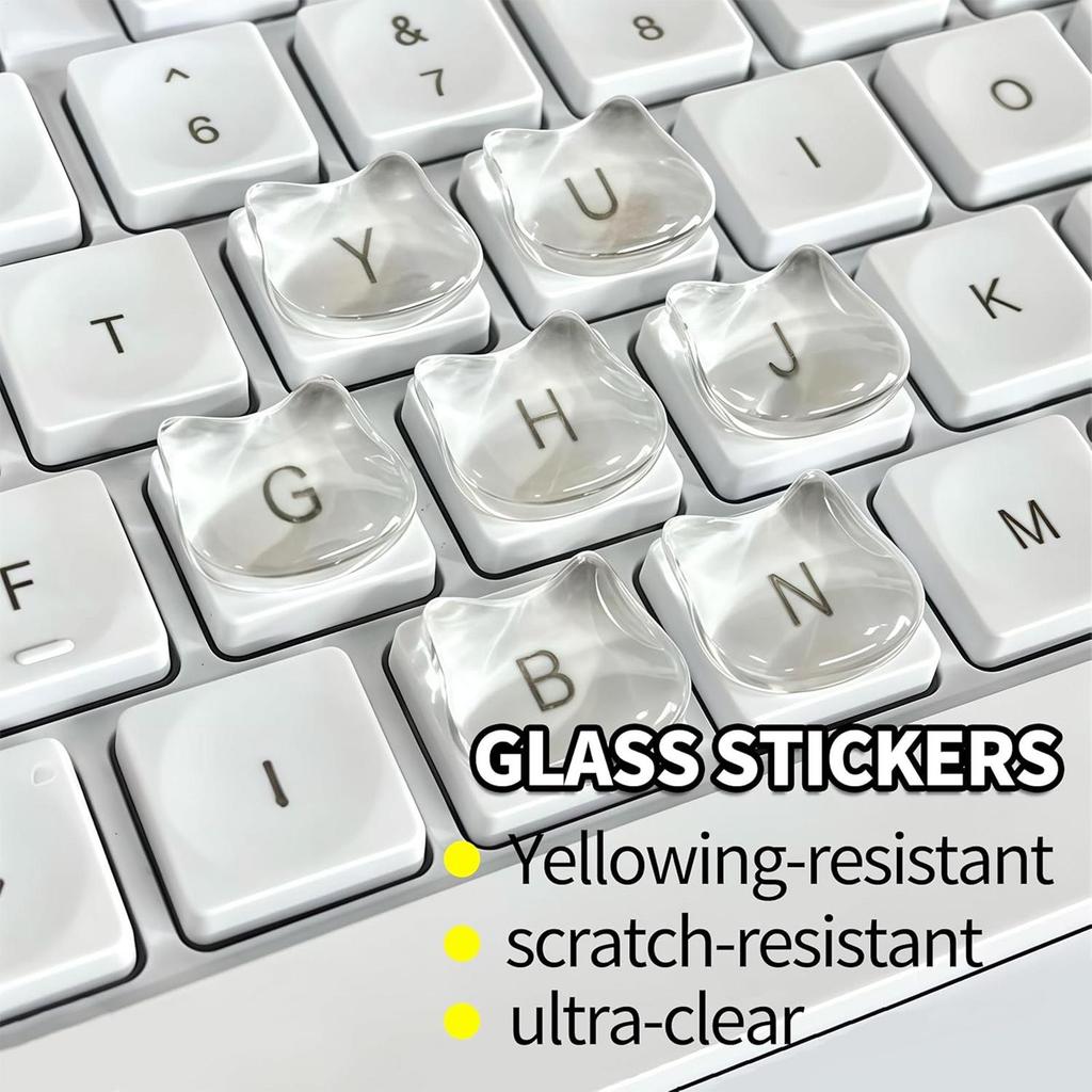 24Pcs Raised Clear Cat Head Design Keyboard Stickers for Long Nails, Laptop Keypad Cover Protector, Bubbled Keys for Easy Typing