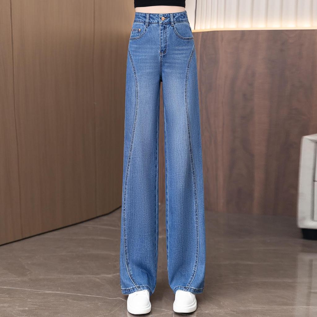 Women's Retro Blue Wide-Leg High-Waist Fleece-Lined Jeans: Autumn/Winter 2025 Collection