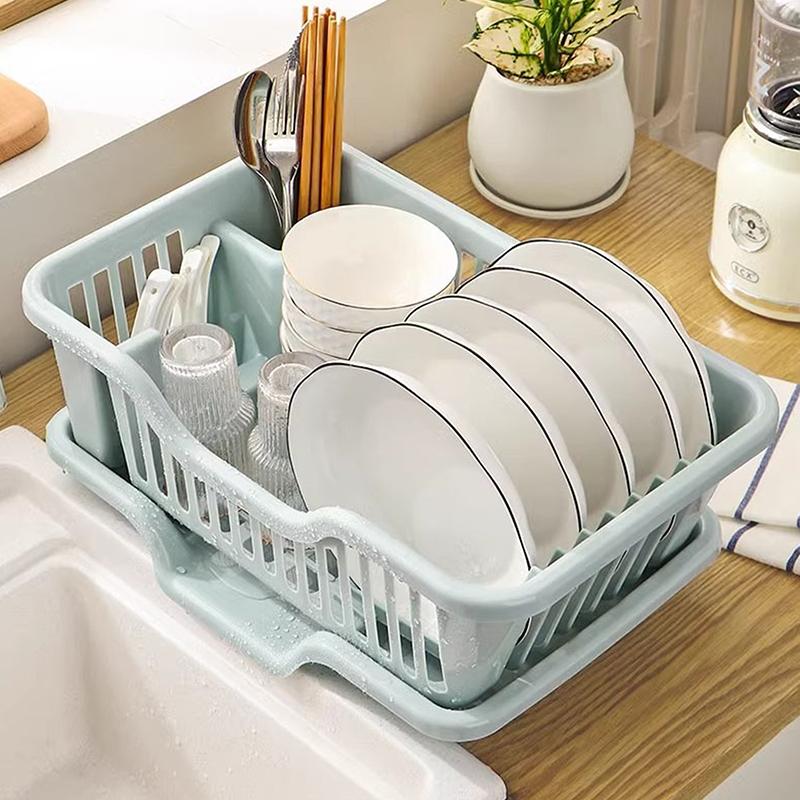 Kitchen Drain Rack Dishwasher Plastic Storage Box Water Filtering Dish Plate Bowl Holder Countertop Utensil Organizer