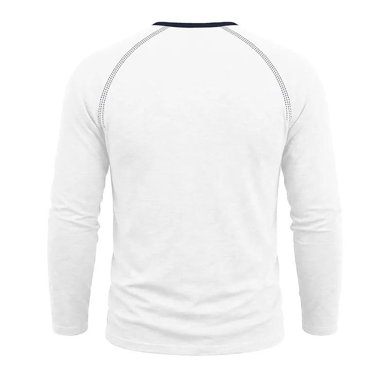 Spring Autumn Men's Cotton Henry Collar T-Shirts American Style Fashion Smart Casual Tees Tops Men Patchwork Breathable Tshirt