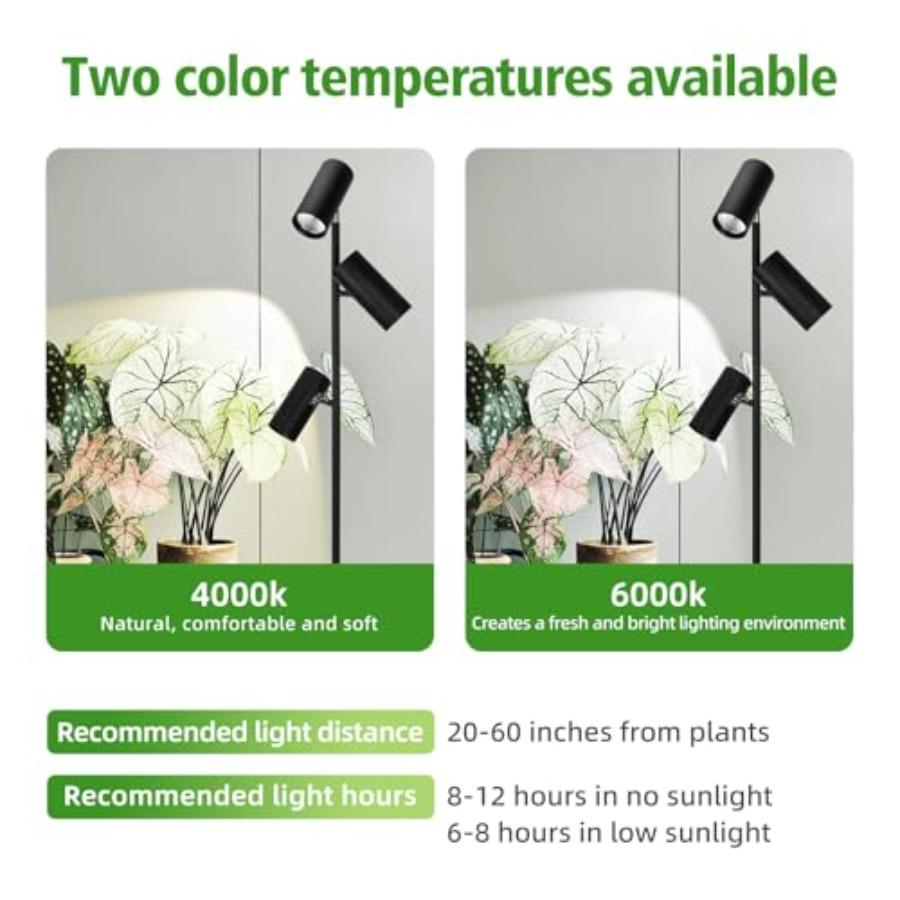 90W Dimmable Full Spectrum COB LED Triple-Head Floor Grow Light with High CRI 6/8/12H Timer Adjustable Height 43-83 Angle Stand
