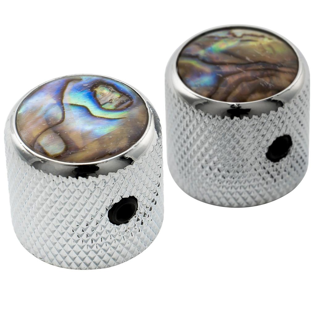 Musiclily Pro Steel Abalone Dome Universal Fitting for Electric Chrome of 1/4" Knobs, Side-Threaded, Guitar/Bass, (Set 2)