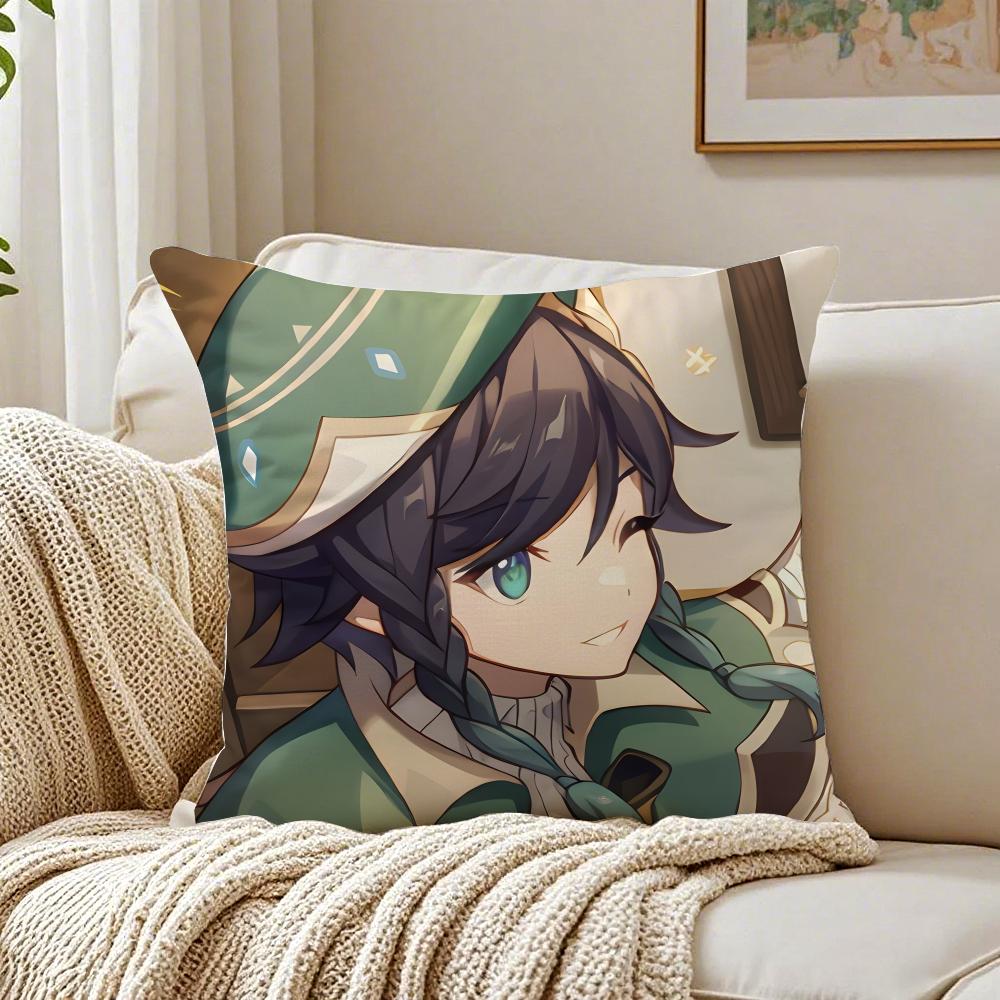 Popular Genshin Impact Venti Pillow Cushion Cover Pillowcase Anti-Dustmite Living Room Sofa Decor Cushion Room