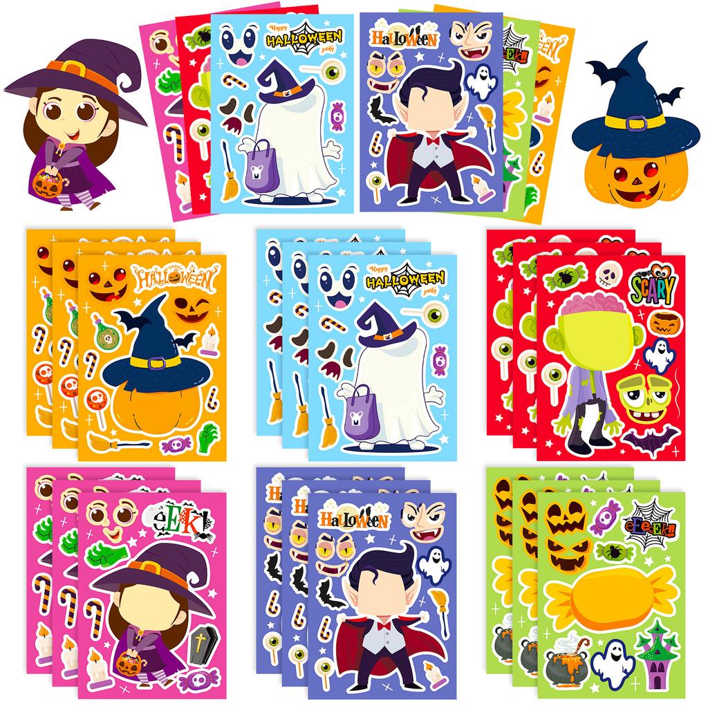 6 Witch Cute Ghost Vampire Puzzle Stickers Diy Cartoon Halloween Emoji Face Changer