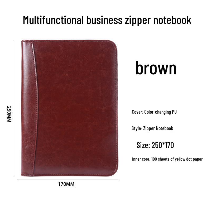 A5 Business Notebook with Calculator, Custom Logo & Zippered Pouch - Multifunctional Office Notepad коричневый