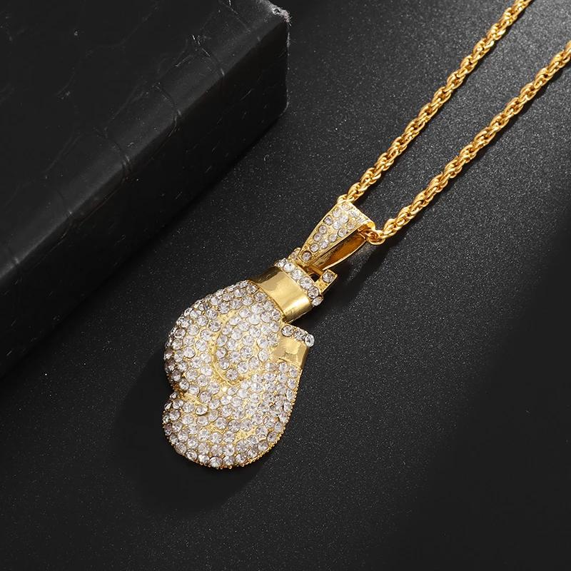Collana Ciondolo Guantone da Boxe in Zircone Lucido Raffinato per Uomo Donna Moda Accessori per Feste Regalo Commemorativo Competizione