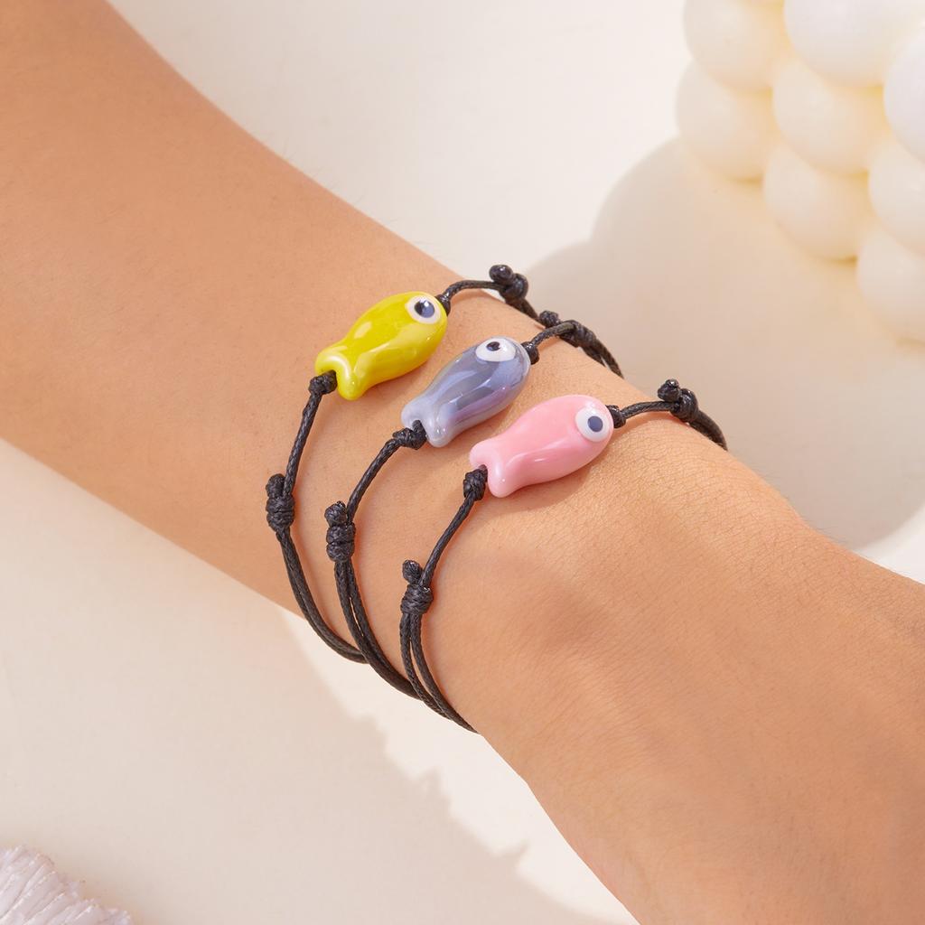 Lucky Cartoon Ceramic Fish Bracelet for Women Men Fashion Handmade Braided Adjustable Bracelet Simple Couple Jewelry Gifts
