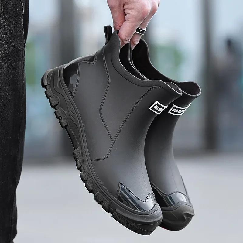 Fashion Work Lightweight Rubber Boot Men's Rain Boots Waterproof Boots Outdoor Non-slip Casual Ankle Boots Hiking Fishing Water Shoes